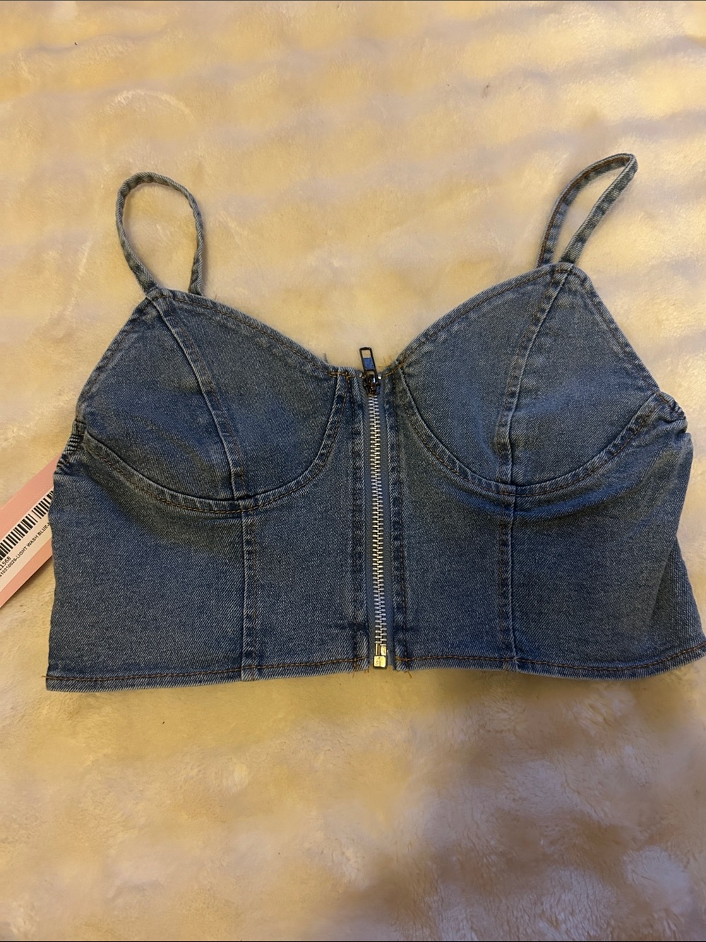 Dark Indigo Denim Zip-Front Crop Cami